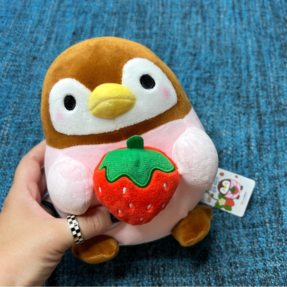 Takashoji Pink Penguin Strawberry 7" Plush Stuffed Animal Toy Japan NWT Squishy